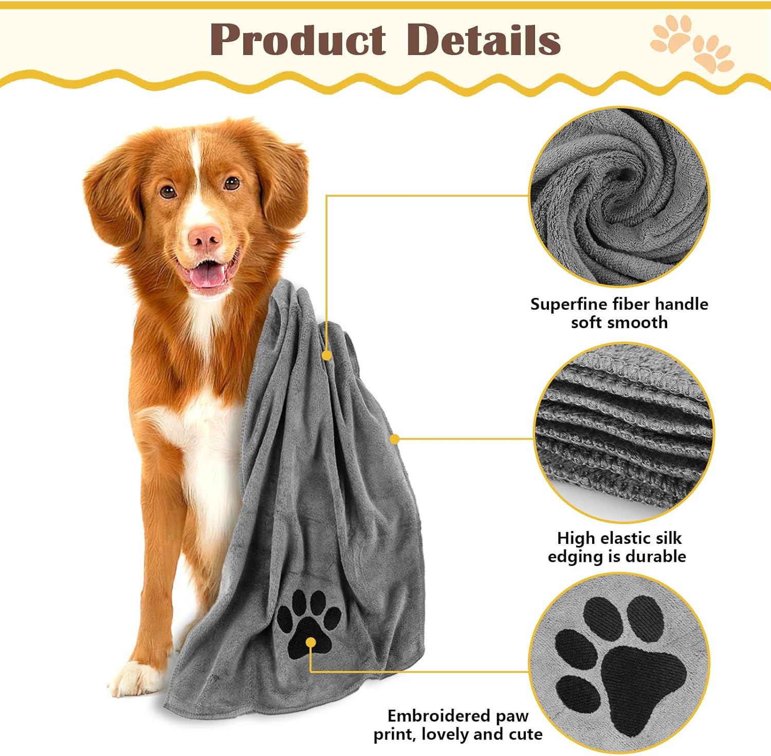 Detalle 2 de Hundehandtuch (2er-Set) Extra saugfähig & schnell trocknend, 75 x 35 cm – Grau, Mikrofaser