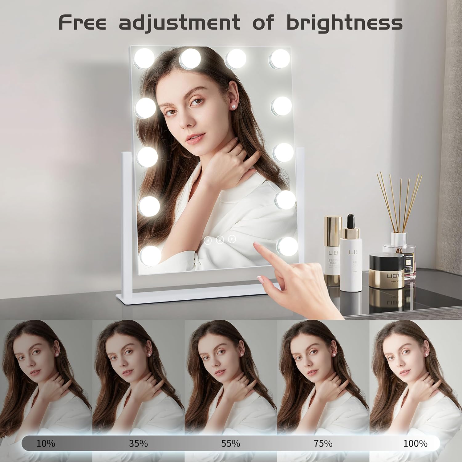 Detalle de Kotdning Lighted Vanity Mirror with 12 Bulbs, 3 Color Modes and 10x Magnifier