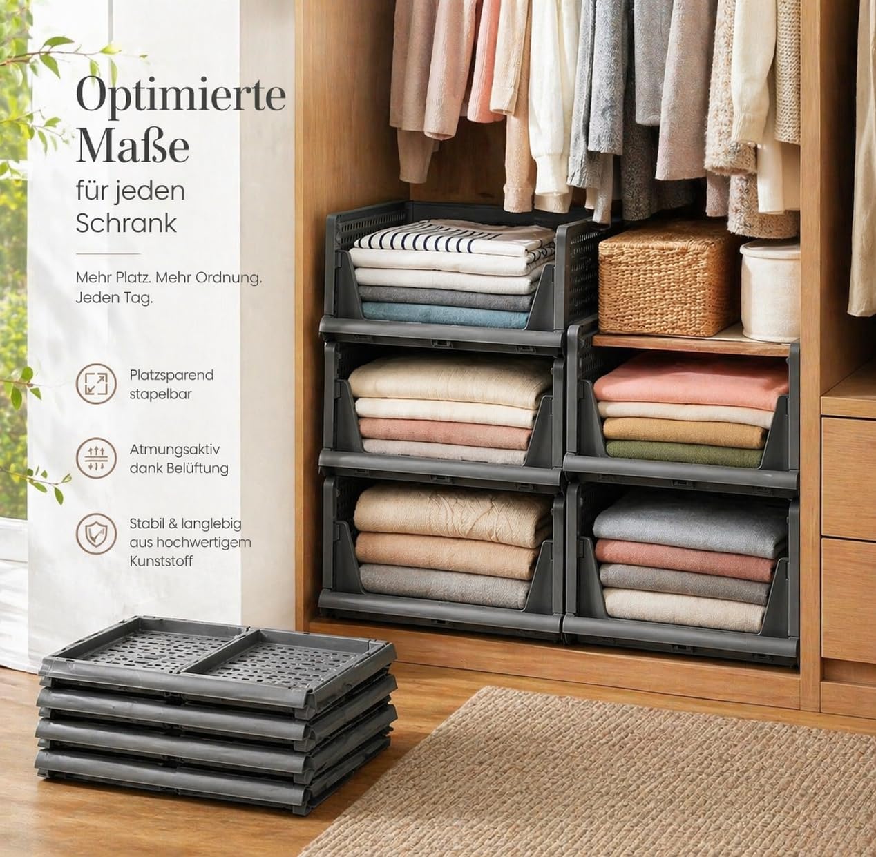 Thumbnail 1 de RMAN 4er Set Kleiderschrank Organizer – Stapelbare Schubladenboxen aus PP, 40 × 30 × 17 cm