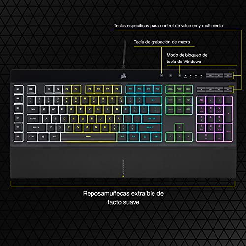 Thumbnail 8 de Corsair K55 RGB Pro: teclado para juegos con teclas de membrana y macros dedicadas