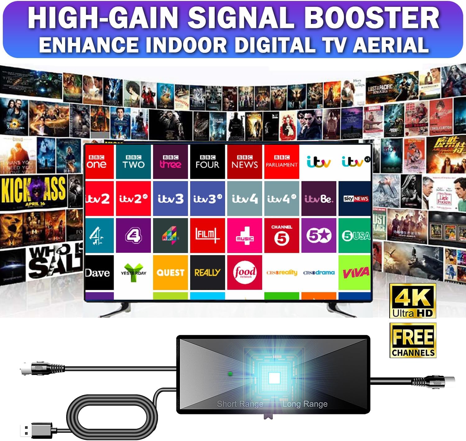 Thumbnail 1 de BsphereX TV Aerial Booster Amplifier for Freeview HD (High Gain Indoor, USB Powered)