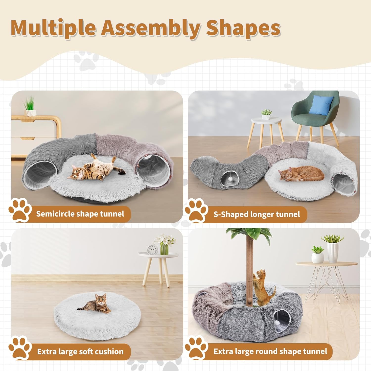 Detalle de Odoland Extra Large Cat Doughnut Bed Tunnel: Foldable, Multi-Play Cat Tunnels with Ball & Peek Holes