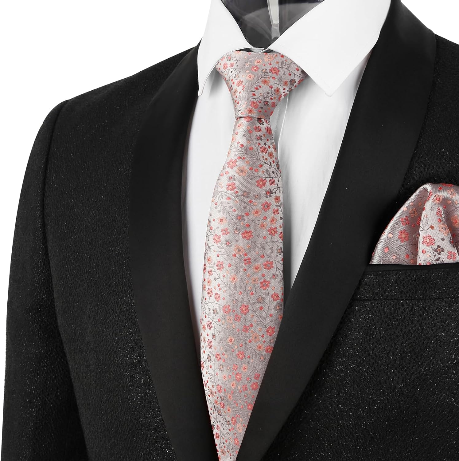 Detalle de Alizeal Floral Patterned Tie with Pocket Square Set (8cm) – Lightweight Polyester