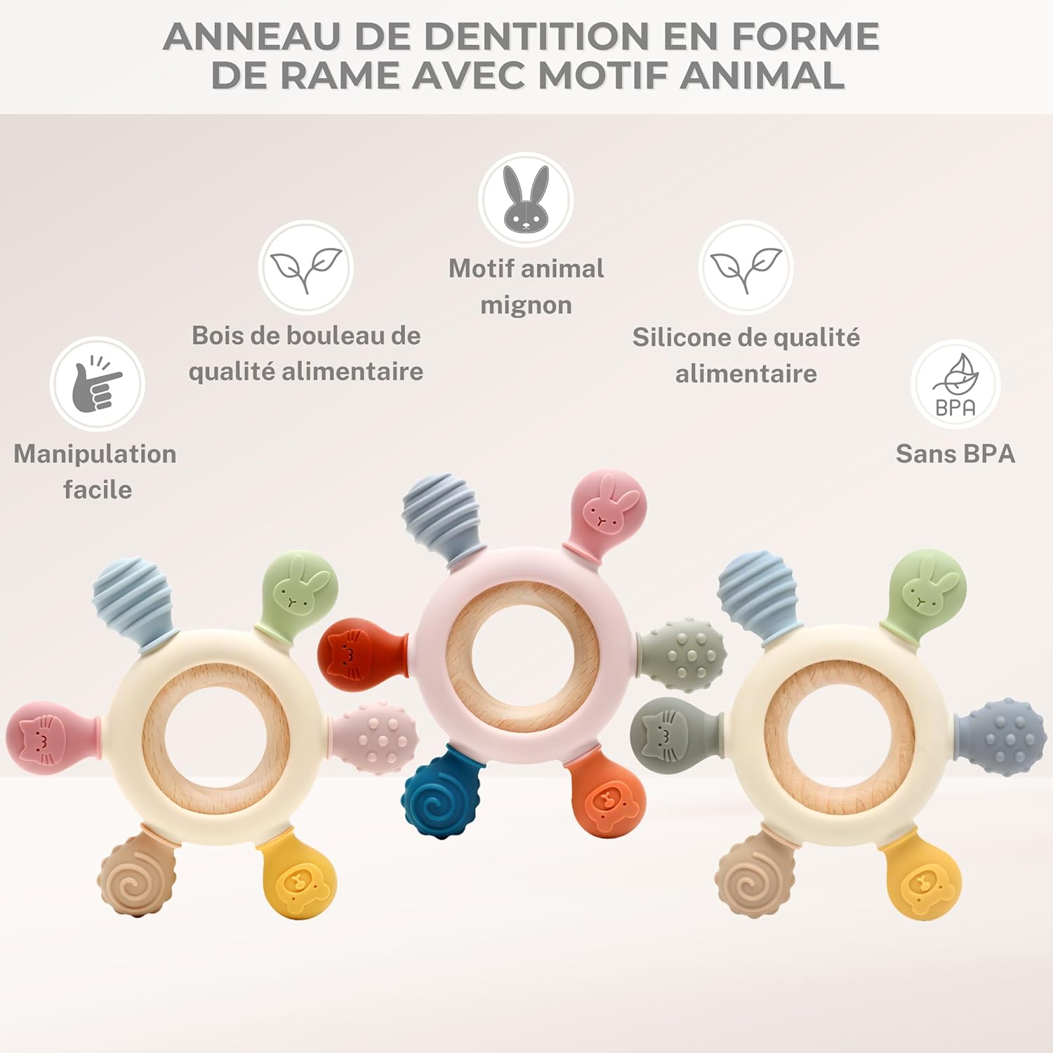 Detalle 2 de CAJA anneau de dentition bébé silicone et bois