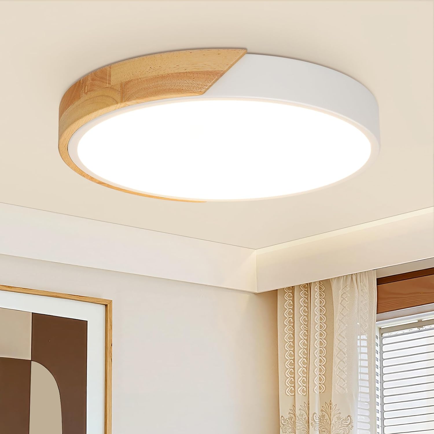 Detalle de Kimjo D0495 houten led-plafondlamp, 24 W, 4500 K en 2400 lm