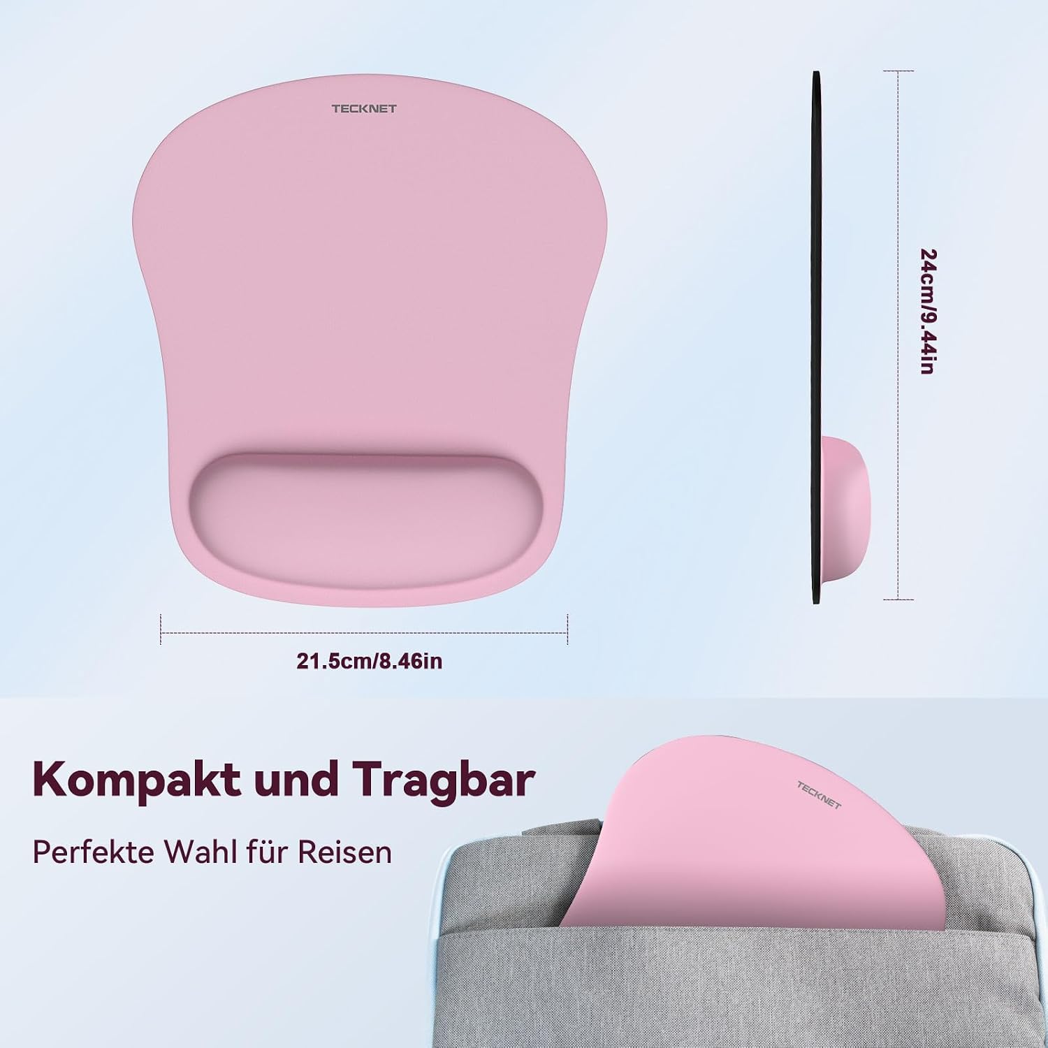 Thumbnail 5 de TECKNET Mauspad mit Gelkissen – ergonomisches Memory-Foam-Pad, wasserdicht, Handgelenkpolster, pink, 2er-Pack