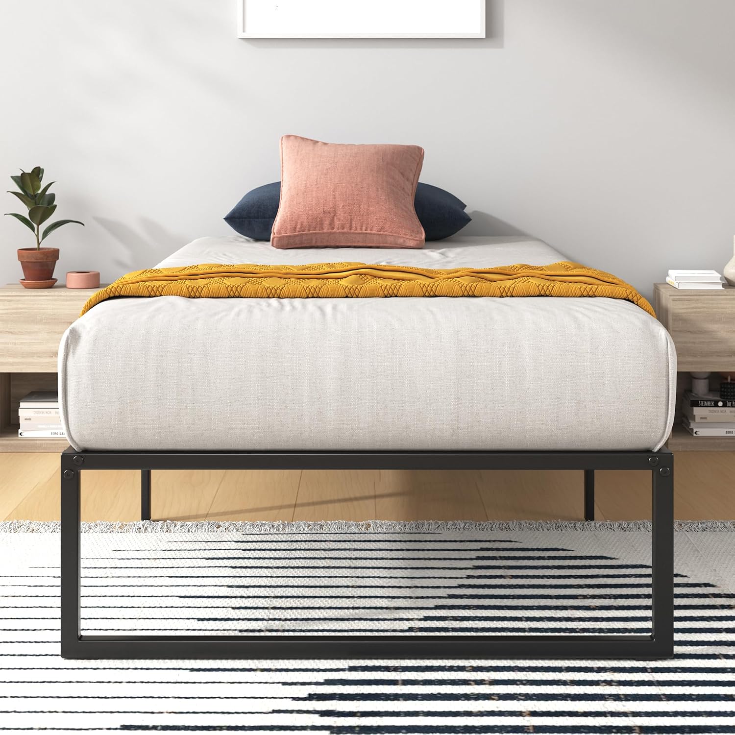 Detalle de Zinus Lorelai Twin Bed Frame, 14-Inch Metal Platform with Underbed Storage