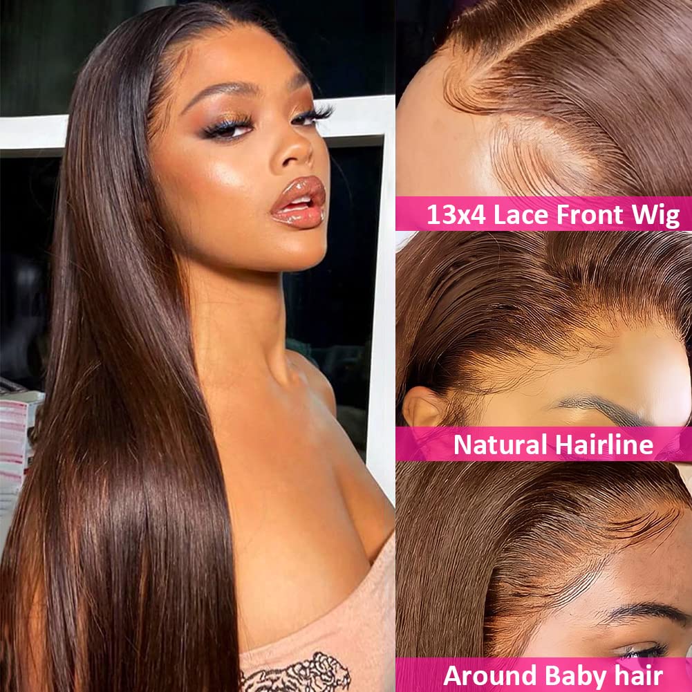 Thumbnail 2 de Hermosa 13x4 Chocolate 4# Human Hair Wig