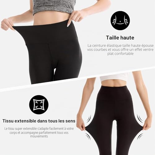 Detalle de SINOPHANT Legging Femmes – Pantalon de sport taille haute, opaque et doux, grande taille (Noir, L-XL)