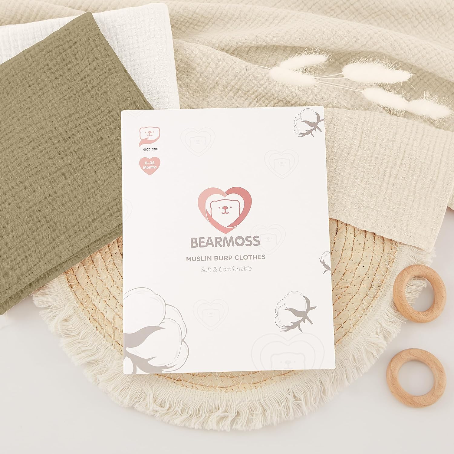 Detalle 2 de Bearmoss Moltontücher Baby Musselin 6er Set 60x60