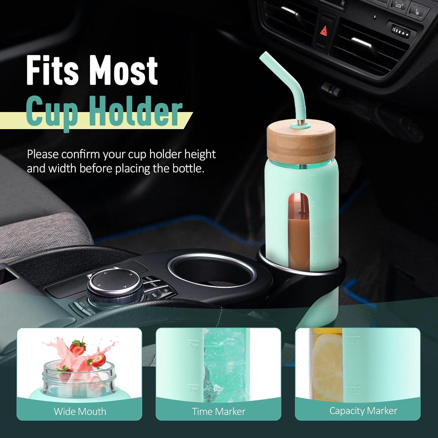 Thumbnail 4 de BLUEGO 600ml Glass Water Bottle with Straw and 2 Lids – Borosilicate Glass Tumbler for Everyday Beverages