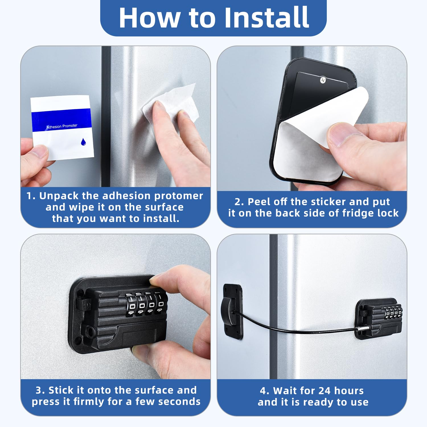 Detalle 2 de RORMGO Refrigerator Locks, 4-Digit Combination, Adhesive, 2-Pack