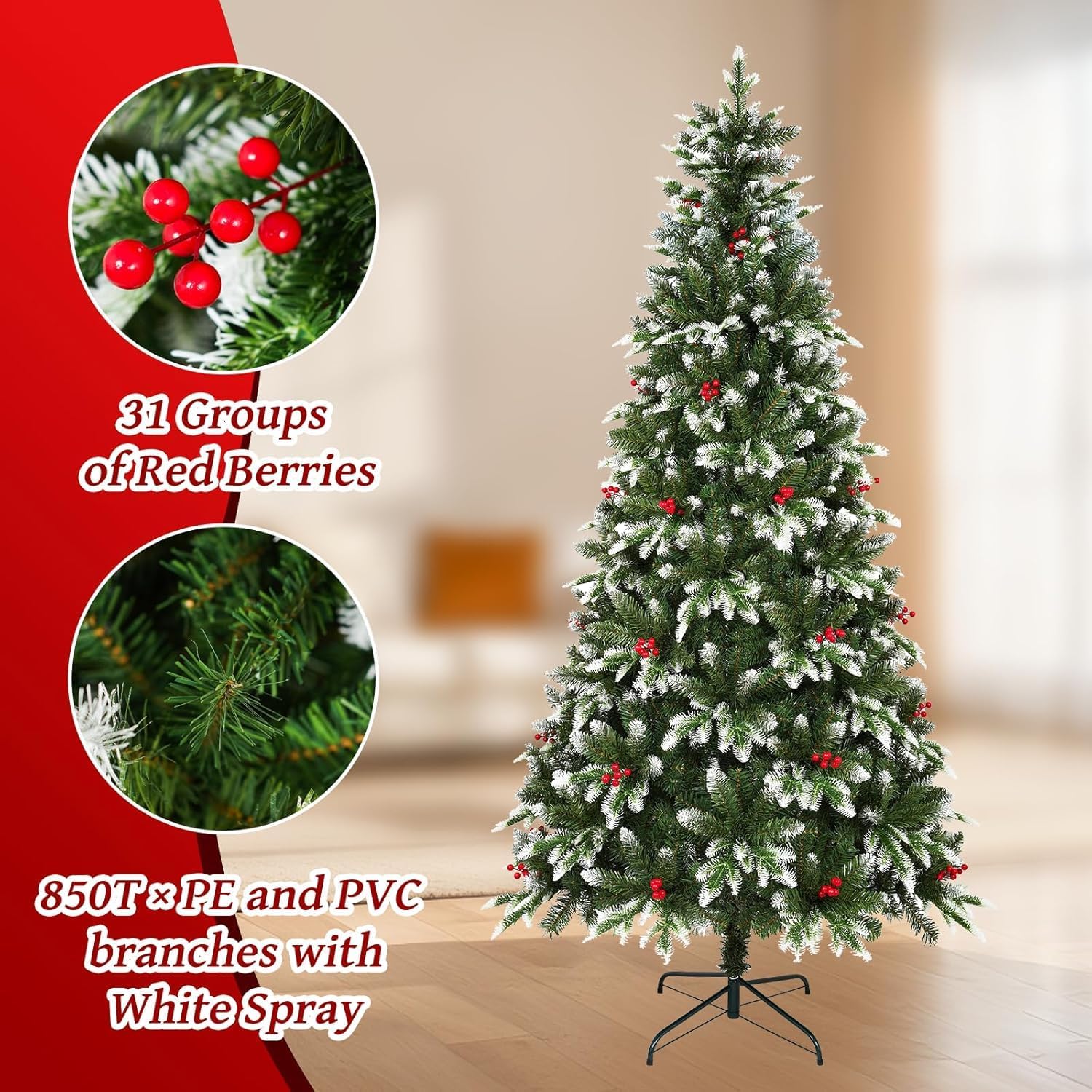 Detalle de Sapin de Noël artificiel Uten 180 cm avec flocons et baies rouges