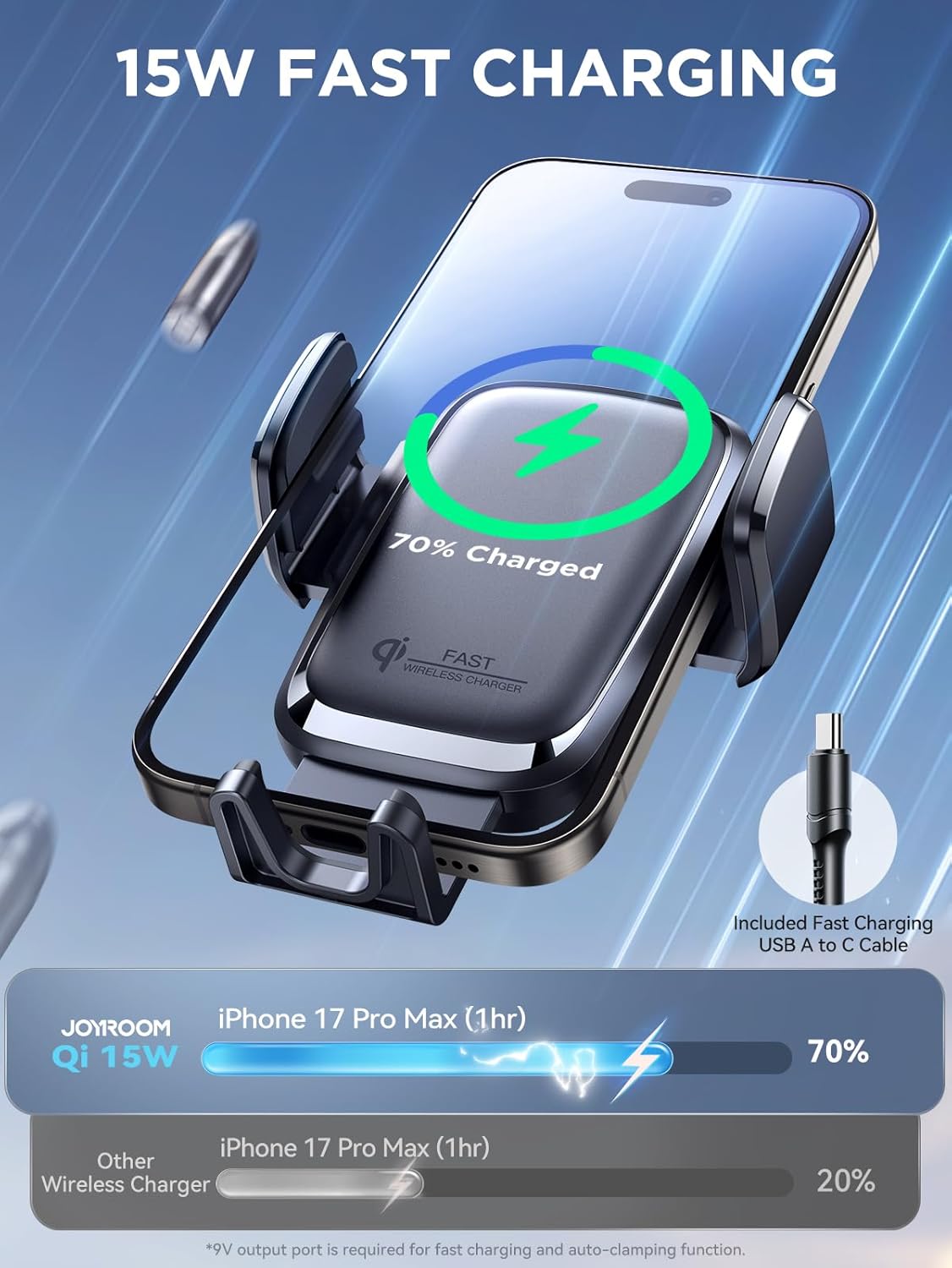Thumbnail 1 de JOYROOM Wireless Car Charger 15W Qi Fast Charging Car Mount