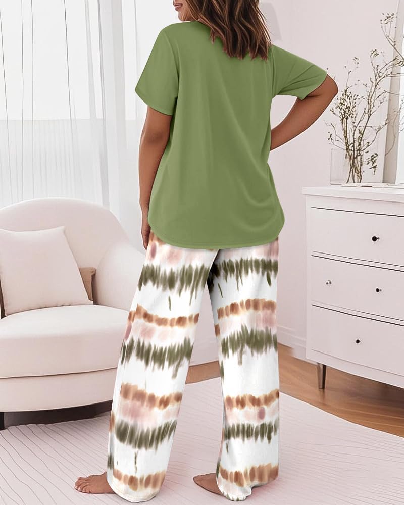 Detalle 2 de CHICME 2-Piece Women’s Pajama Set: Short Sleeve T-Shirt & Printed Loose Palazzo Pants