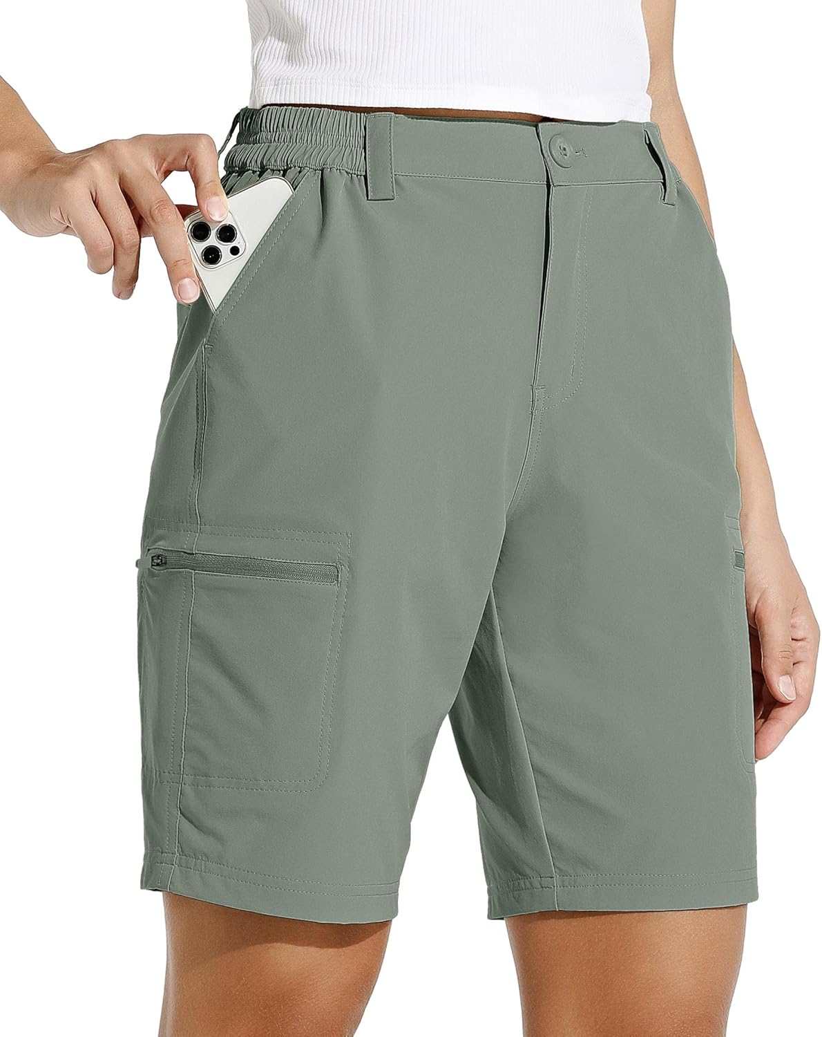 Detalle de WILLIT Damen Shorts Wanderhose – 10" Innennaht, 4‑Wege Stretch, UPF50 und vielseitig einsetzbare Outdoor-Shorts