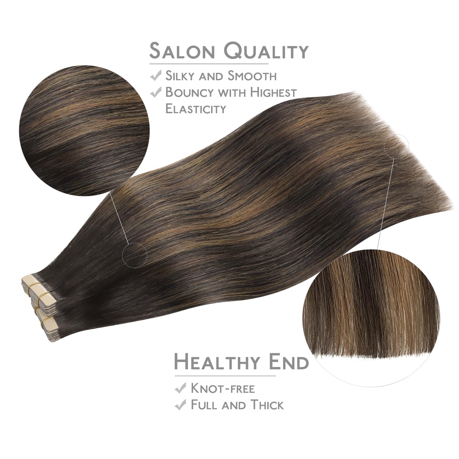 Detalle 2 de WENNALIFE Tape-In Hair Extensions Human Hair, 40 pcs, 100g, 20 inch Balayage Dark Brown Mixed Chestnut Brown