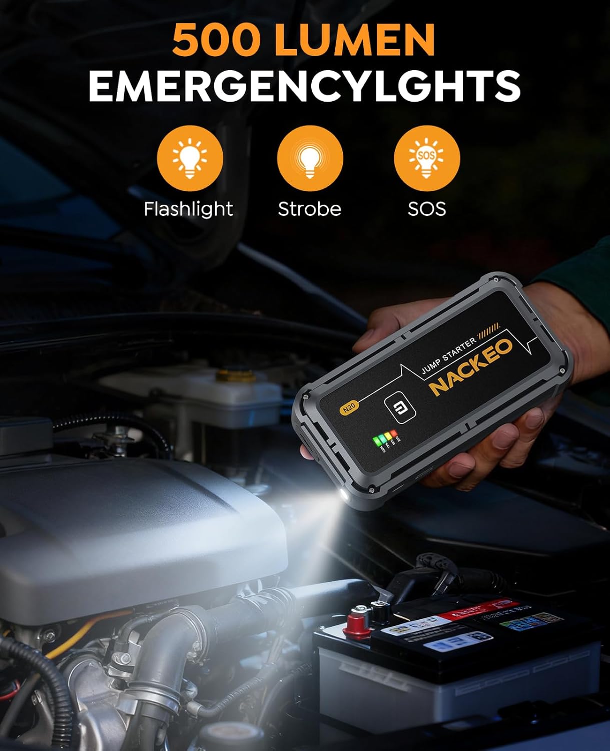 Thumbnail 4 de NACKEO 7000A 12V Jump Starter Power Pack – portable jump pack with LEDs, safety protections and storage case