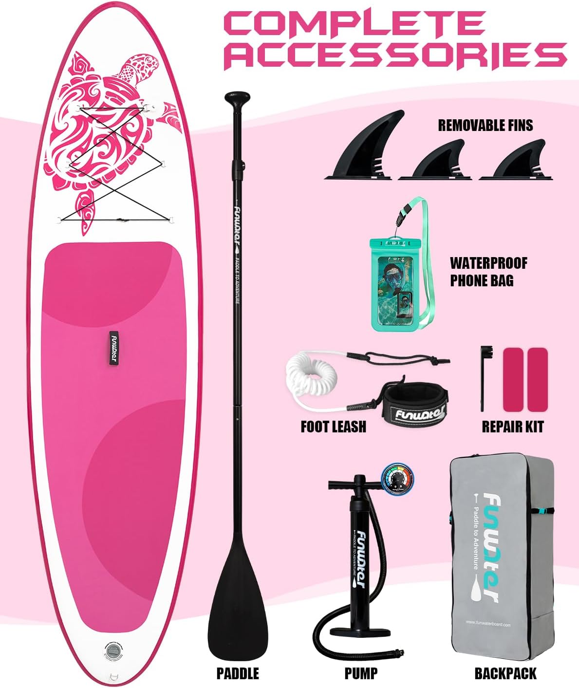 Detalle de FunWater 11'/10'6" Inflatable SUP Board with Premium Accessories