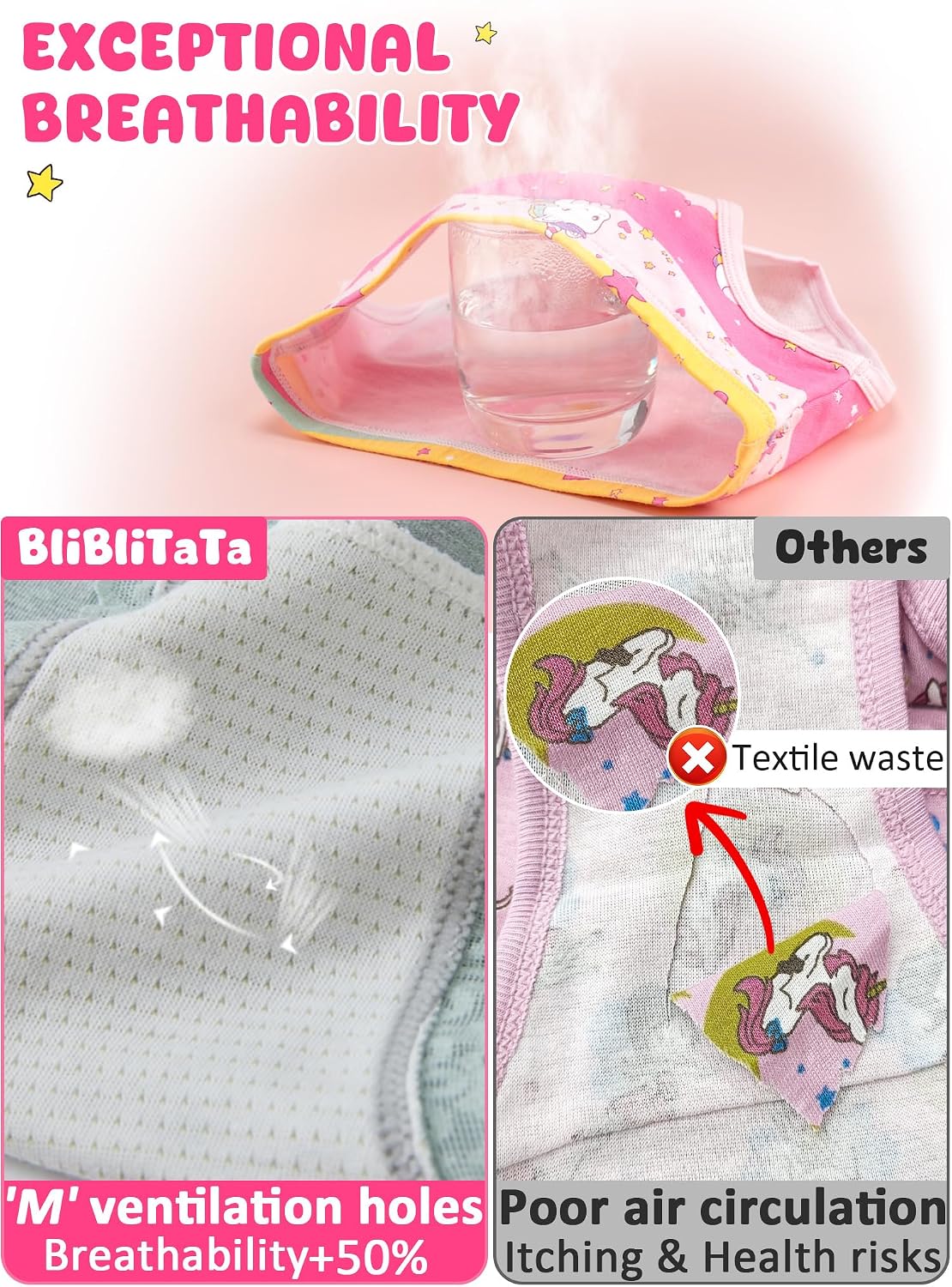 Detalle de BliBliTaTa Girls’ Cotton Tagless Underwear, 8-Pack, 18M–12Y