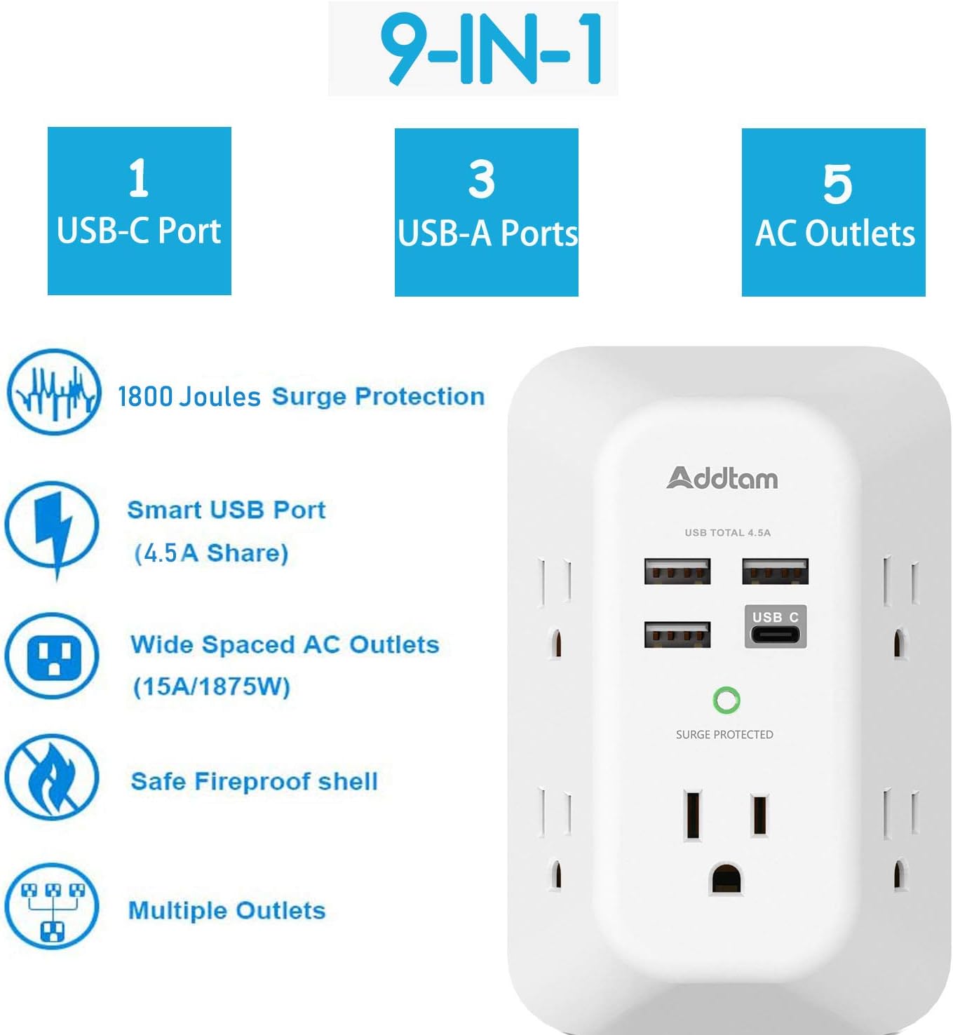 Detalle 2 de Addtam USB Wall Charger 1800J ๐