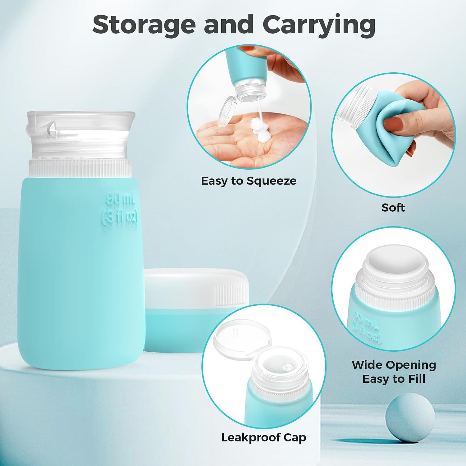 Detalle de Reiseflaschen Zum Befüllen – 8-Stück Silikon-Set (4 Quetschflaschen & 4 Cremetiegel) inkl. TSA-Konformität