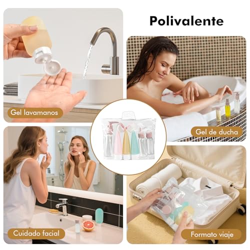 Detalle de Lovcoyo Kit de Botellas de Viaje 11 Piezas sin BPA con Estuche: set portátil para champú, loción y más