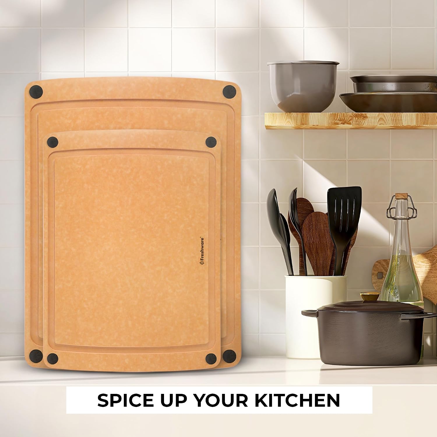 Thumbnail 5 de Freshware Wood Cutting Boards set with juice groove 12"