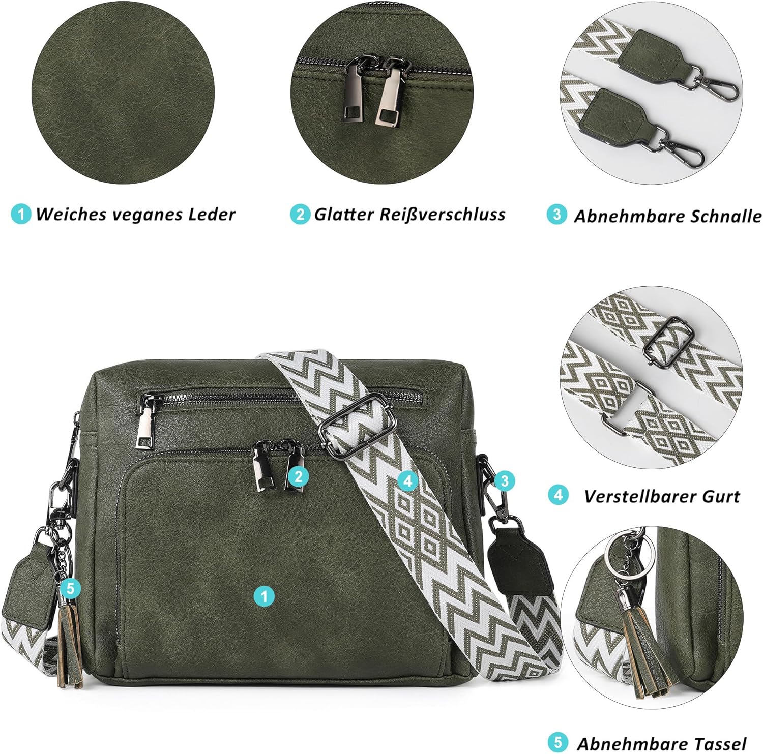 Thumbnail 2 de TANTOMI Damen Umhängetasche – Crossbody Bag mit verstellbarem und abnehmbarem Schultergurt