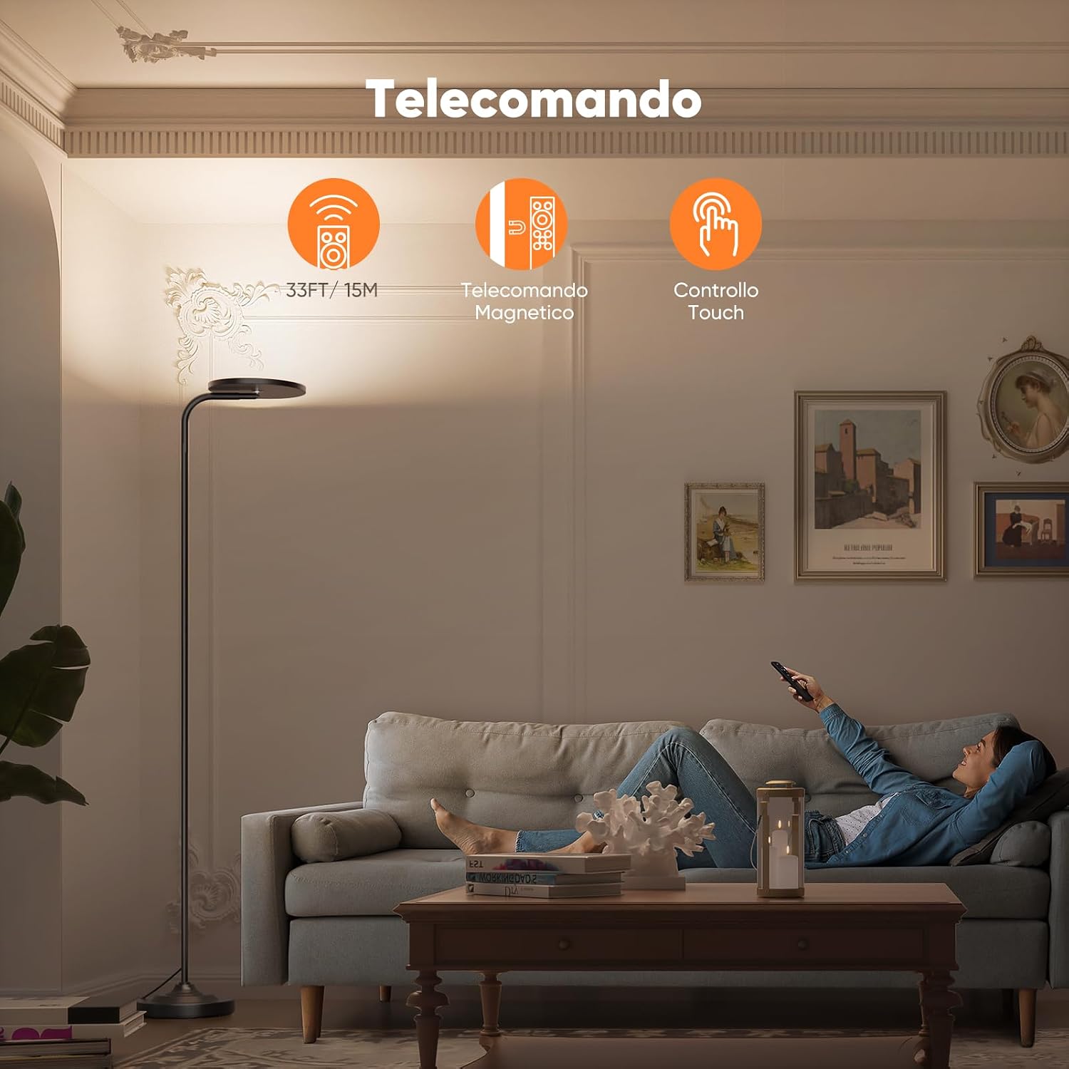Detalle de SIBRILLE 36W Lampada da Terra Salotto: design moderno, controllo tactile e LED dimmerabile
