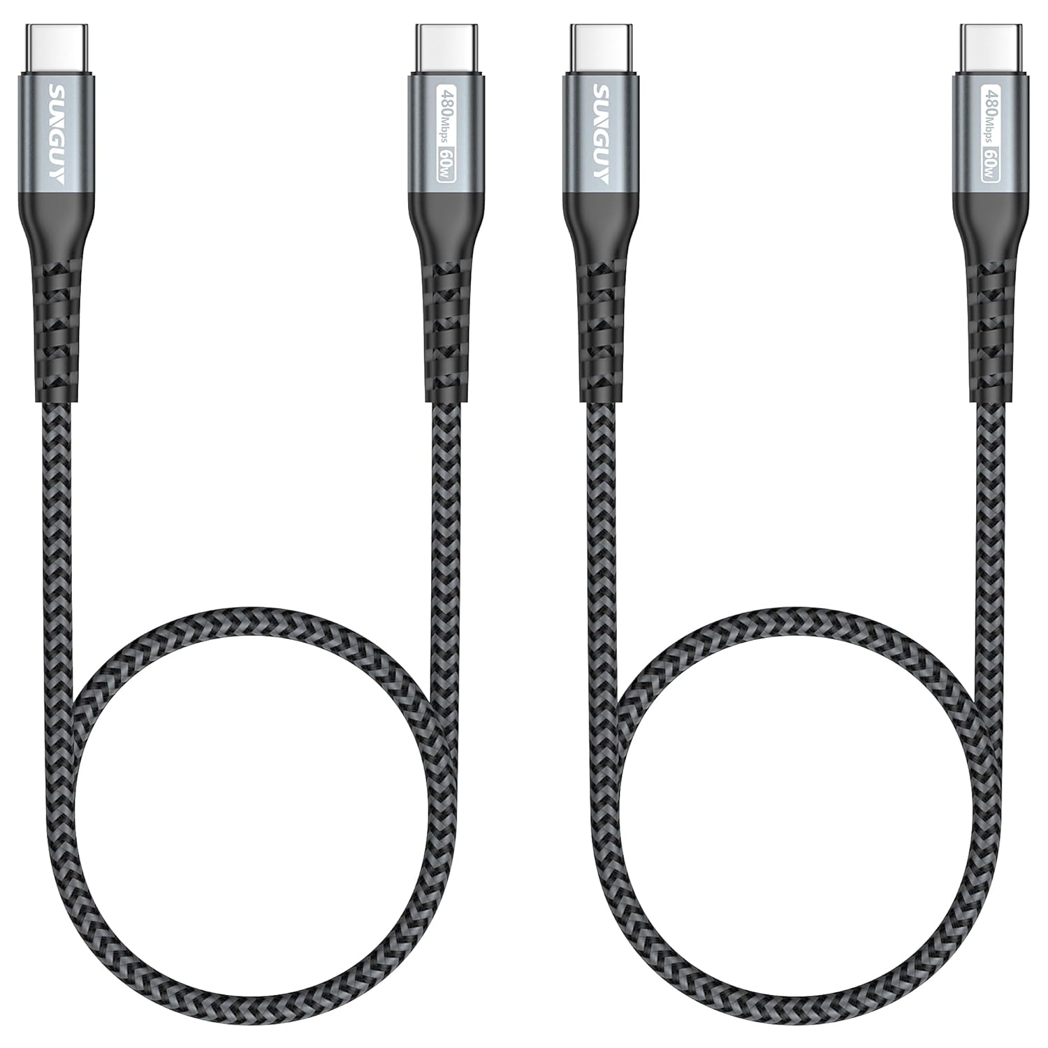 Detalle de SUNGUY USB-C to USB-C Cable (2 pack, 0.5m each) – PD 60W fast charging