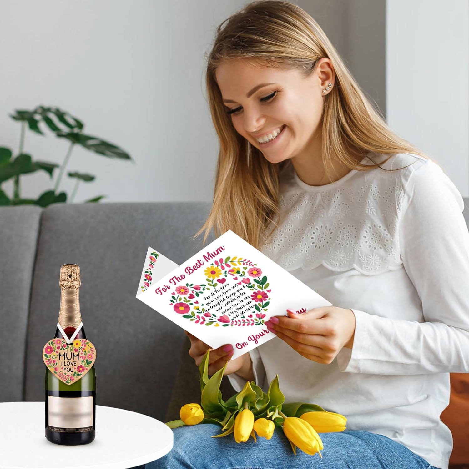 Detalle de TheGiffter Mum Birthday Card with Wooden Heart Plaque Gift Set (150x150mm) + Envelope