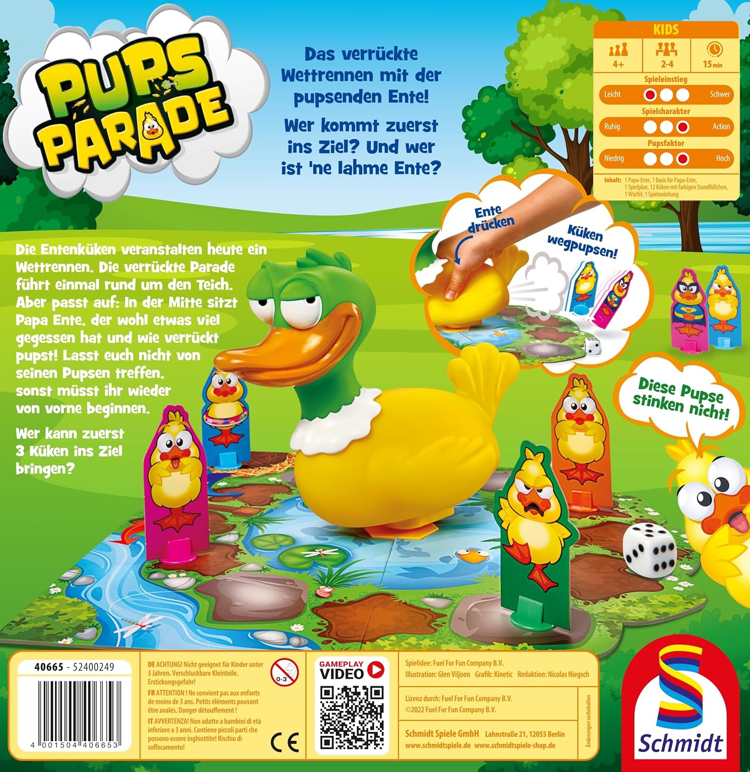 Detalle 2 de Schmidt Spiele 40665 Pupsparade – Kinderspiel ab 4 Jahren, Actionspiel für 2–4 Spieler
