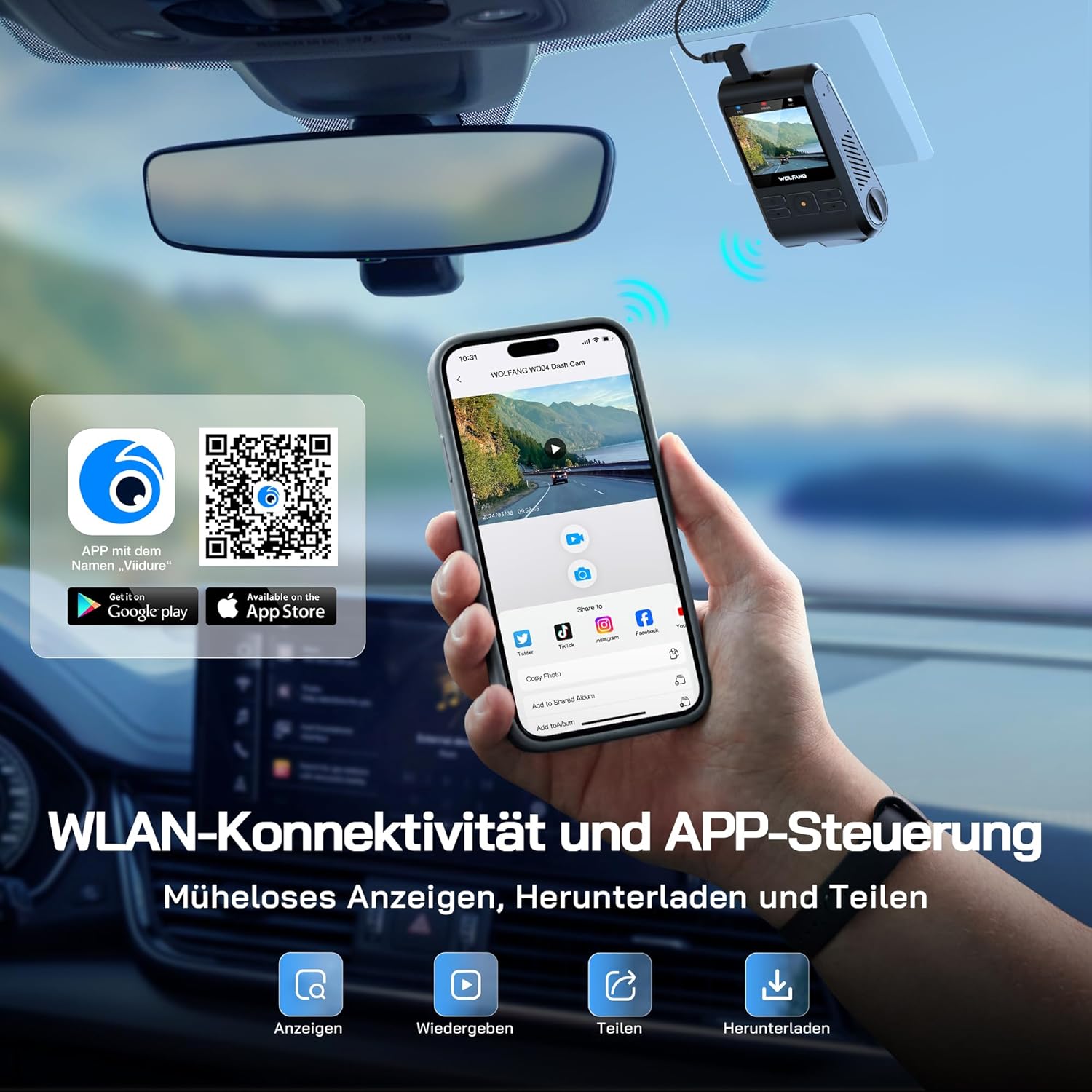 Thumbnail 3 de WOLFANG Dashcam Mini 2,5K (1440p) mit WiFi, 32-GB-microSD & 170°-Weitwinkel