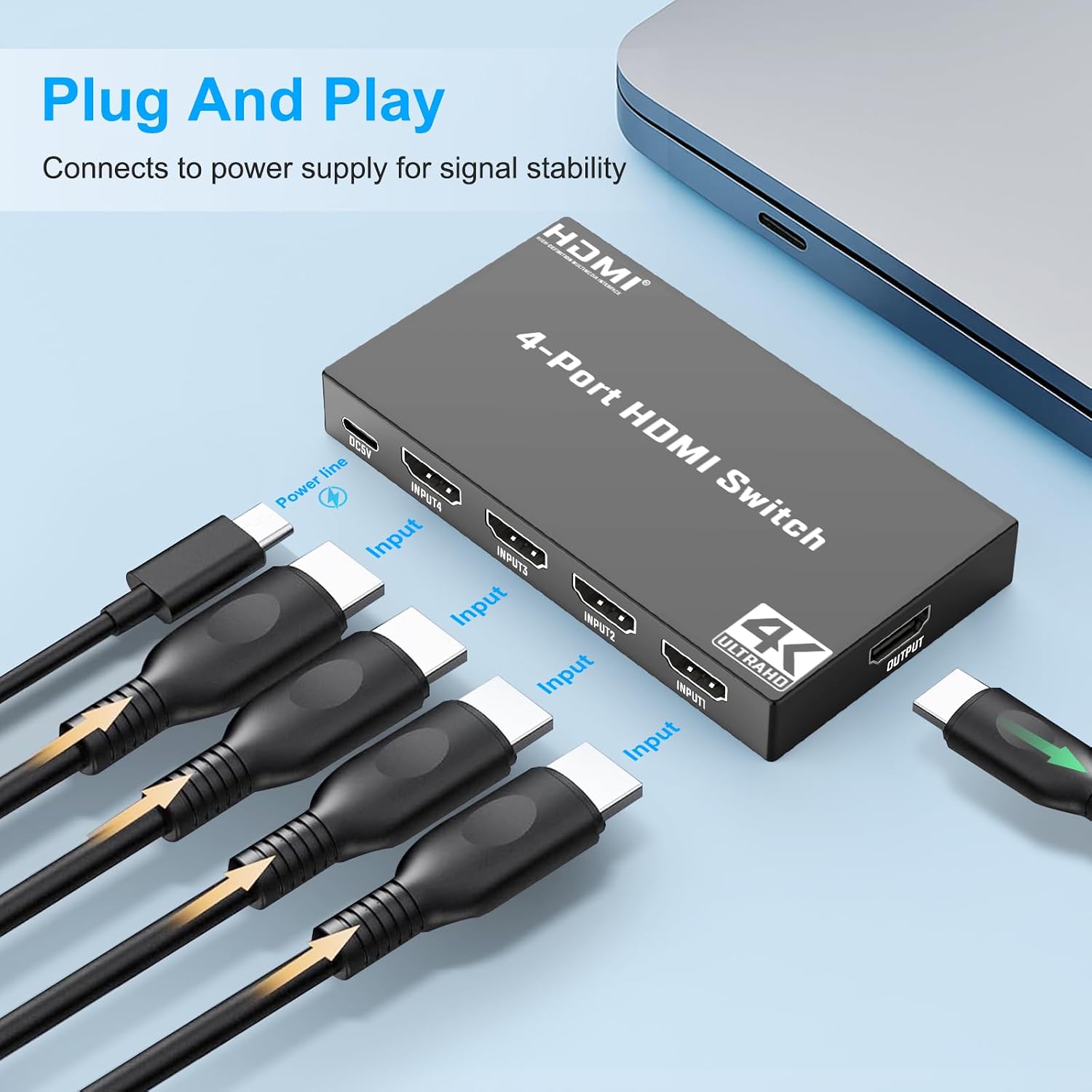 Thumbnail 4 de 4K HDMI Switch 4-in-1 für TV