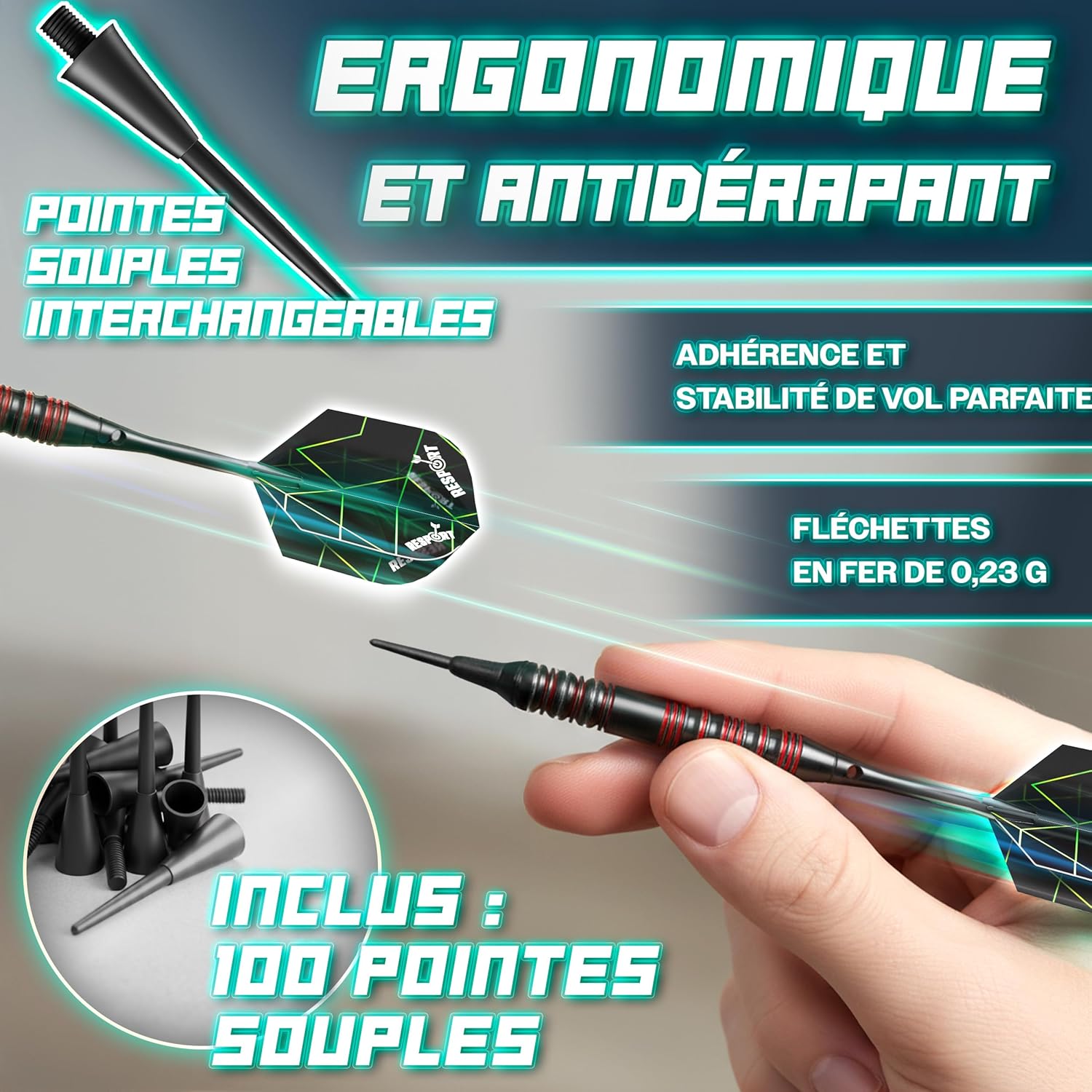 Thumbnail 2 de RE:SPORT Cible de fléchettes électronique professionnelle avec 12 flèches et accessoires — 1 à 8 joueurs, 427 variantes