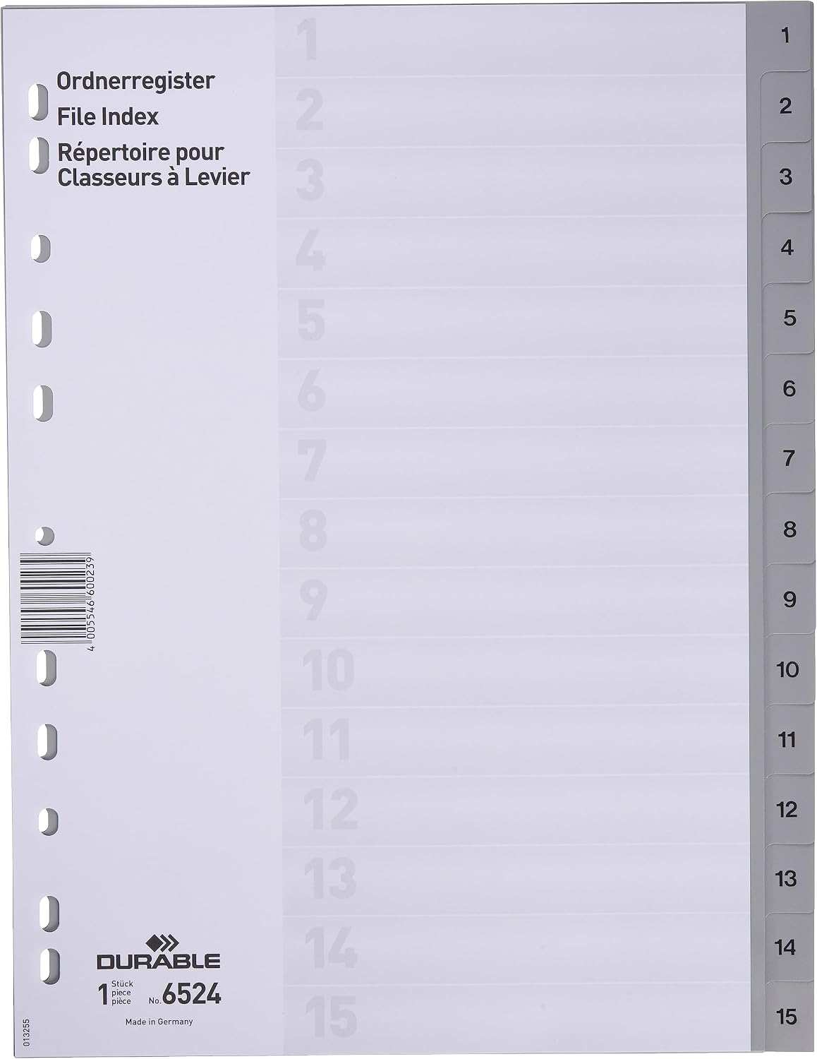 Detalle de Durable 652410 Hunke & Jochheim pärmregister A4, grå, 15 flikar