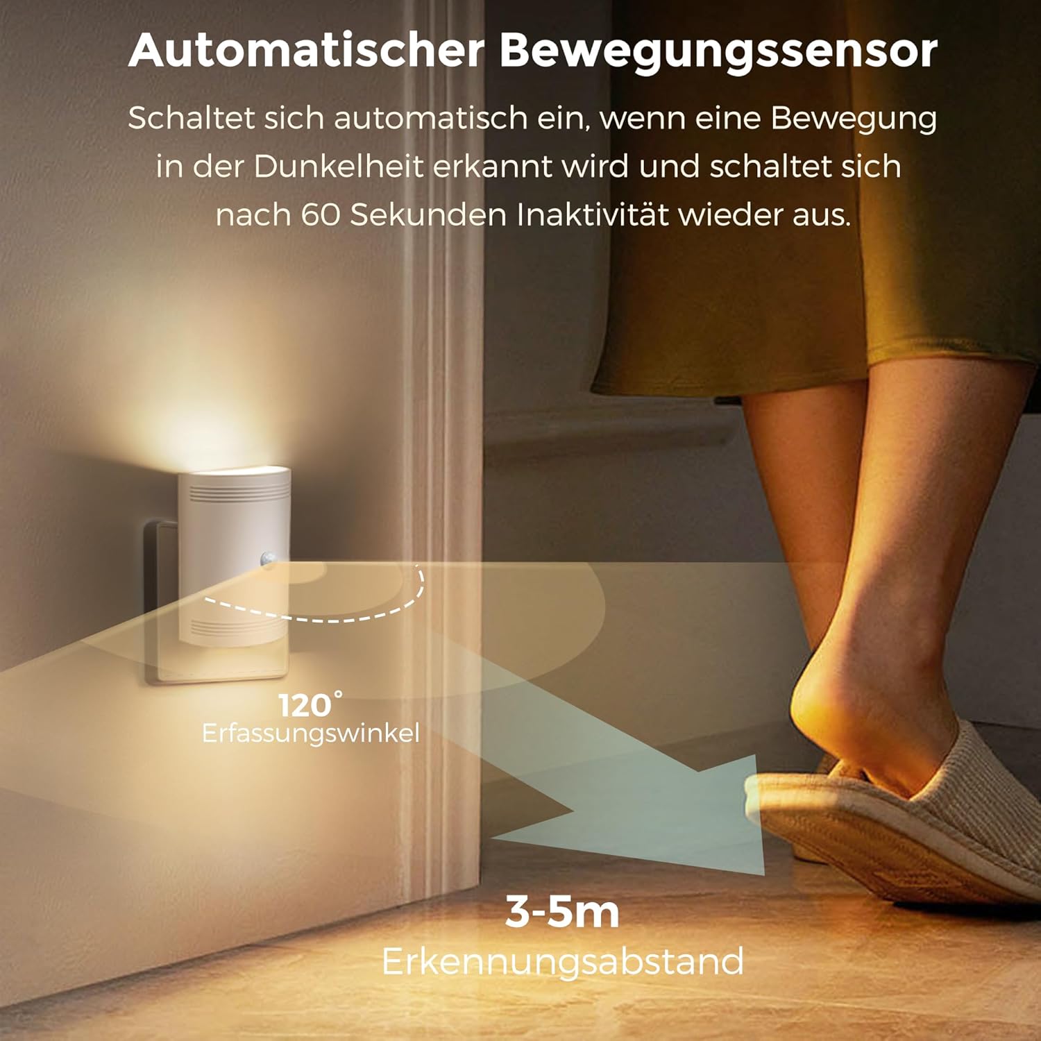 Thumbnail 3 de LOHAS-LED Nachtlicht mit Bewegungsmelder (Warmweiß 3000K), dimmbar 0–100 lm – Steckdosen-Nachtlicht für Kinderzimmer, Flur & mehr