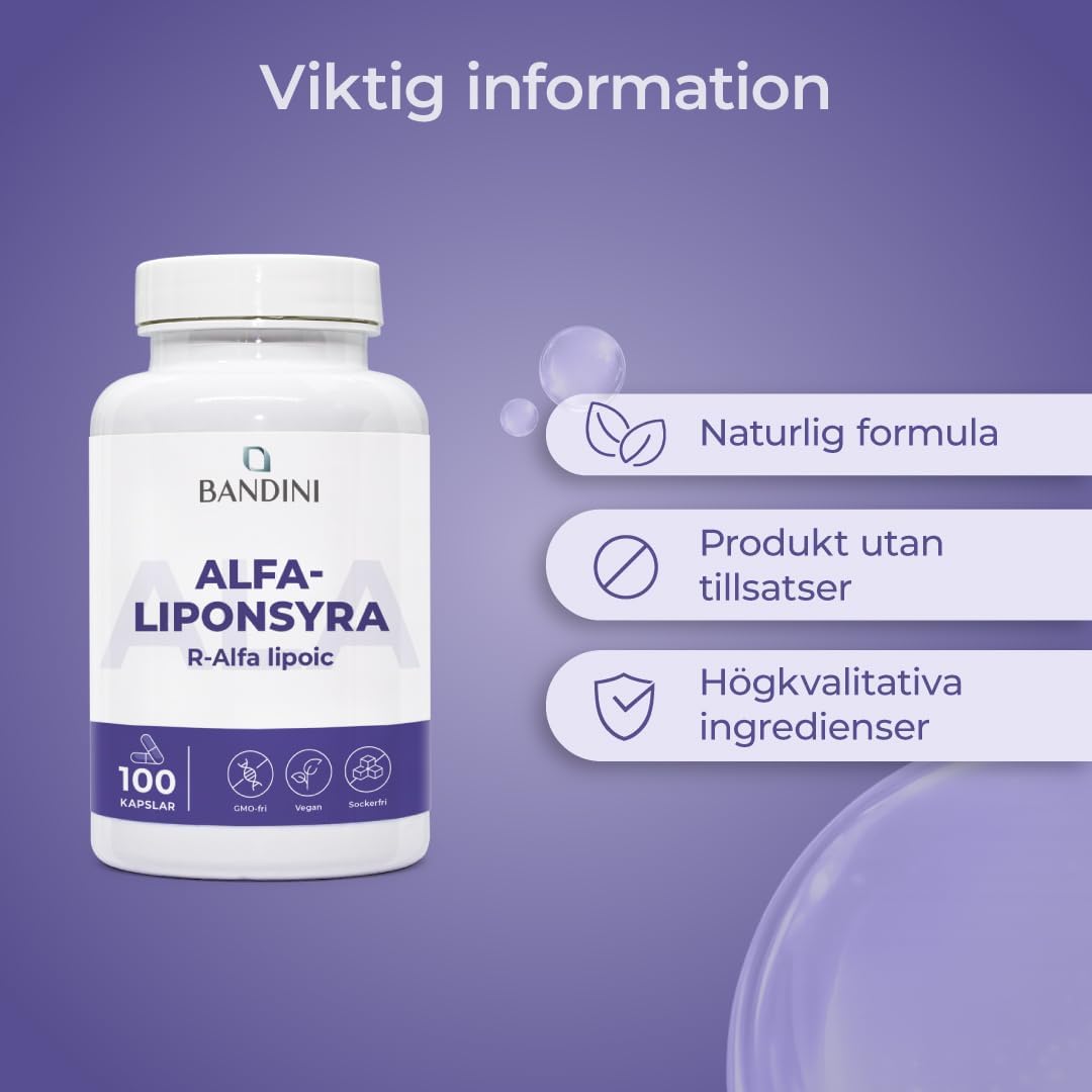 Detalle de BANDINI ALA alfaliponsyra 200 mg, 100 veganska kapslar