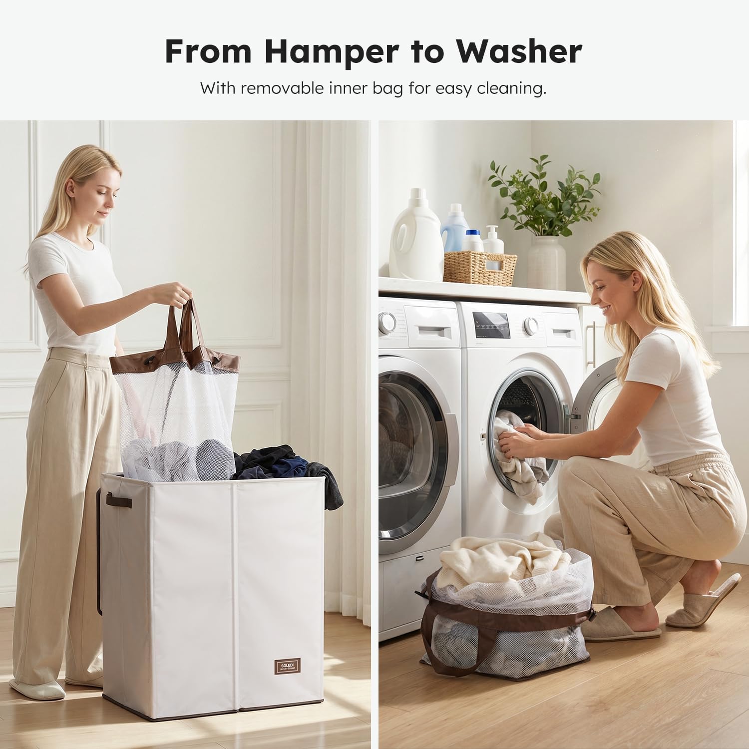 Thumbnail 4 de SOLEDI Luxury Double Laundry Hamper, Large