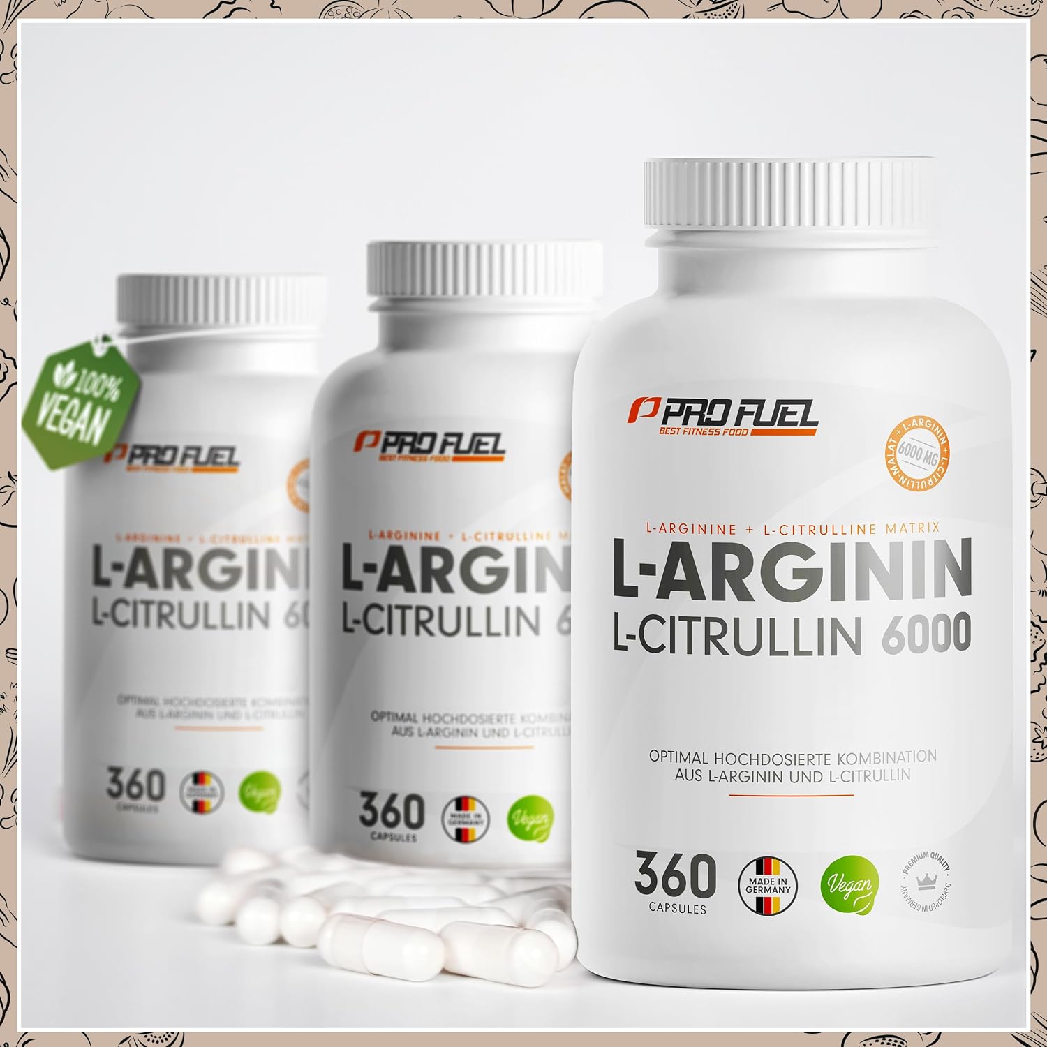 Detalle 2 de L‑Arginin + L‑Citrullin‑Malat 360 Kapseln — 6000 mg täglich 💊