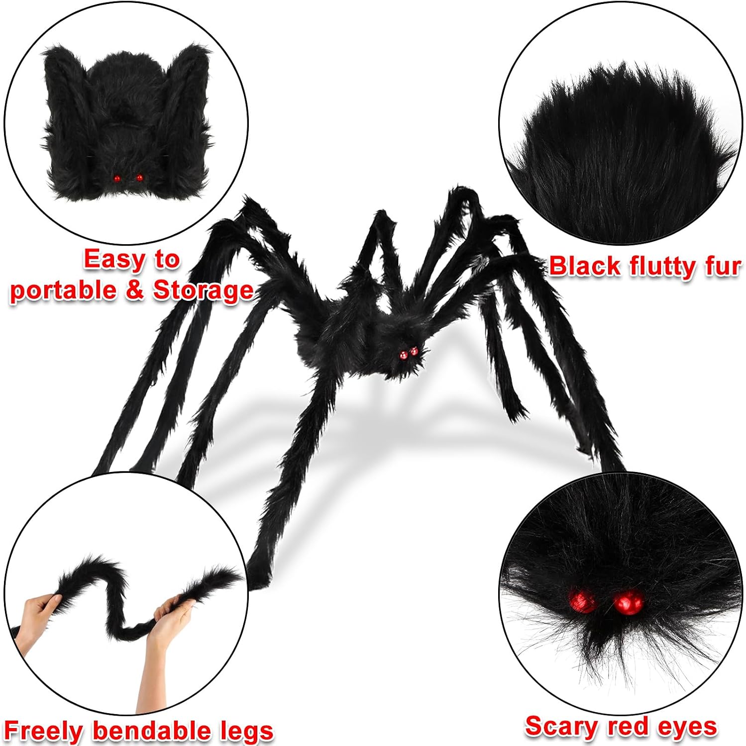 Thumbnail 6 de Aiduy HZZ Halloween Spider Decorations, 2-Pack 79-Inch Black Hairy Spiders