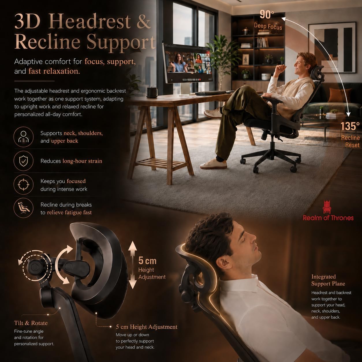 Thumbnail 6 de Realm of Thrones AVALON Ergonomic Office Chair – Black