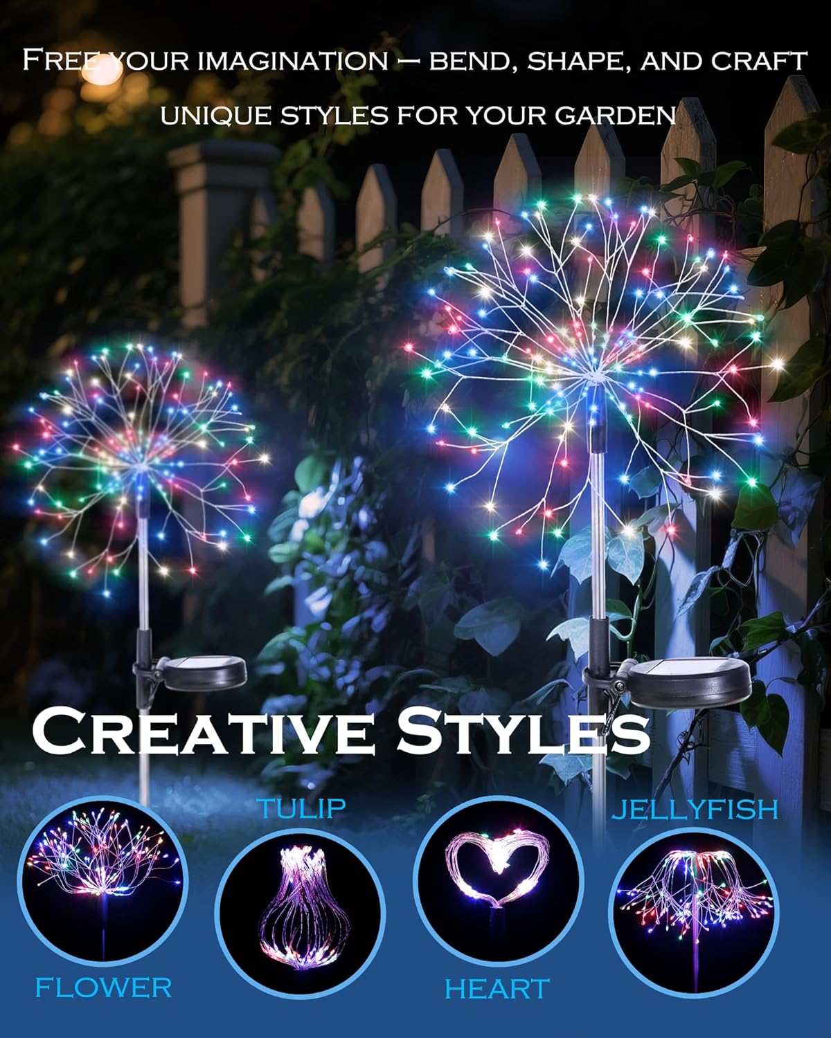 Thumbnail 6 de INMKALI Solar Garden Lights Outdoor 2-Pack: 150 LEDs Fairy Firework Path Lights