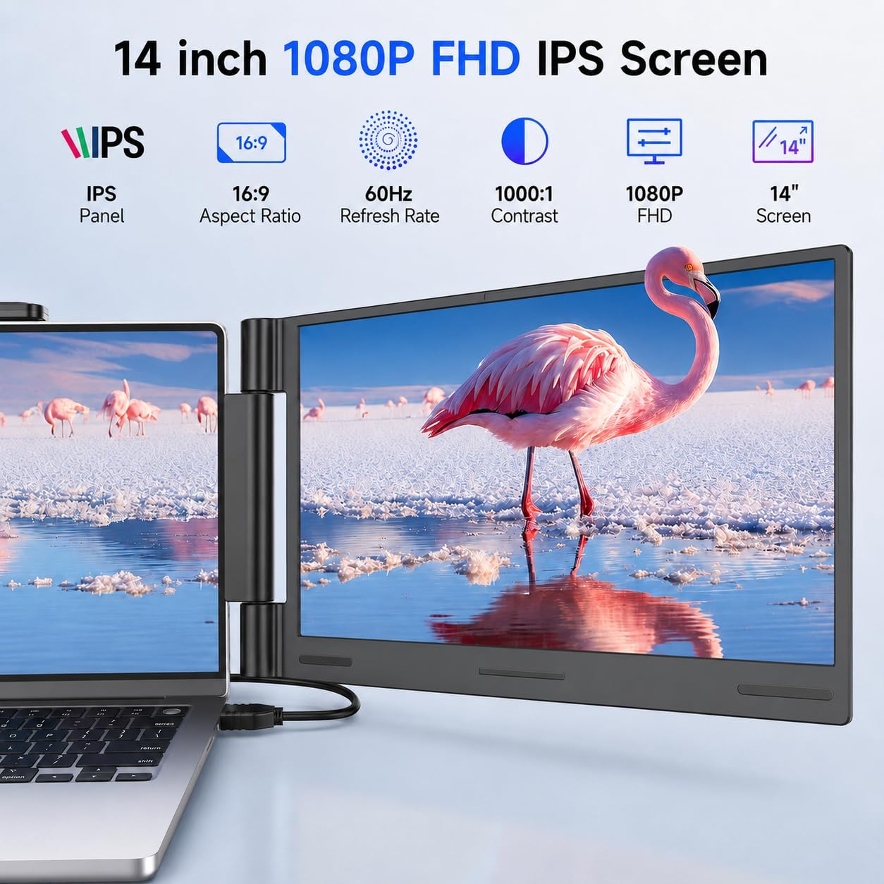 Detalle 2 de AOC 14" Laptop Screen Extender: Triple Portable Monitor for 13"–17.3" Laptops
