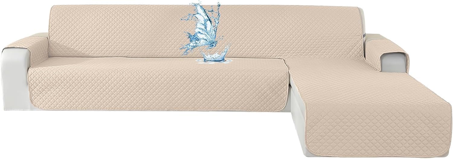 Detalle de CYCMACO Copridivano Angolare Impermeabile 4 Posti con Penisola Beige – Reversibile e Antimacchia