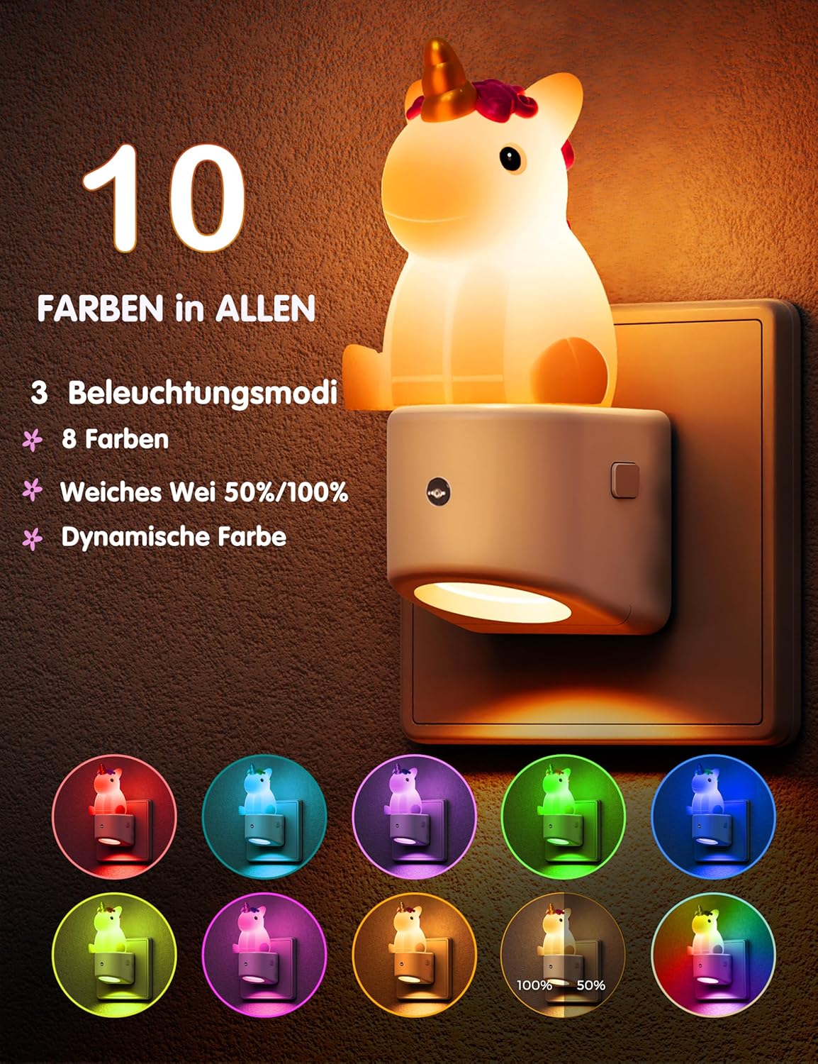 Detalle de LOHAS-LED Nachtlicht Steckdose – 3D Cute Nachtlicht mit Dämmerungssensor, RGB & Warmweiß 3000K