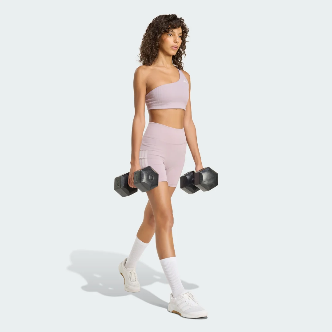 Detalle de Mallas cortas de entrenamiento Optime 3 Stripes (Adidas) – color violeta