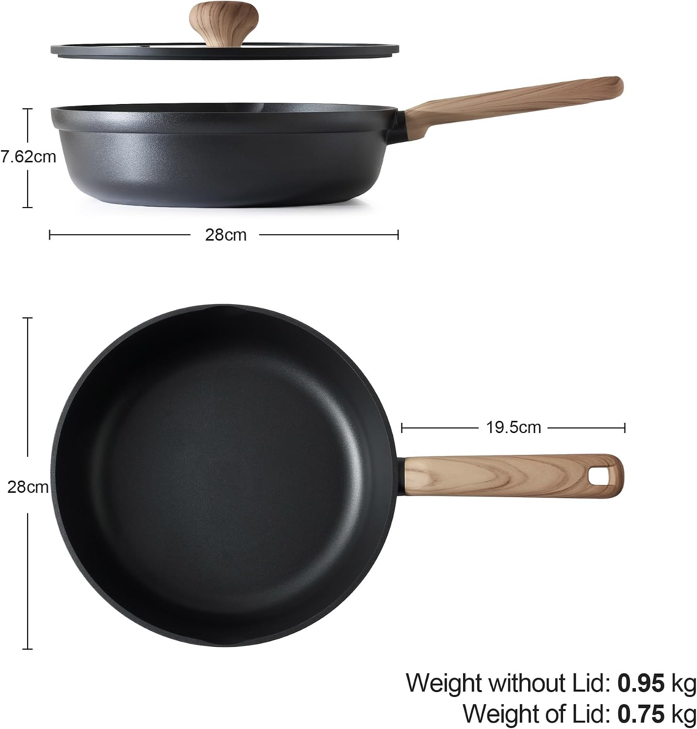 Detalle 2 de SENSARTE UK-SA-SJ6028B 28cm Deep Sauté Pan with Lid, Titanium Non-Stick