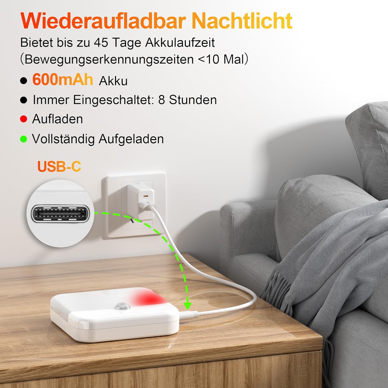 Thumbnail 5 de daphomeu 2 Stück Unterbauleuchten mit Bewegungsmelder – kabellose Nachtlichter mit 3 Lichtfarben und Dimmfunktion